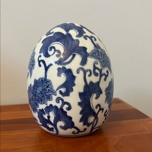 Vintage Chinese Blue and White Porcelain Large Egg Figurine